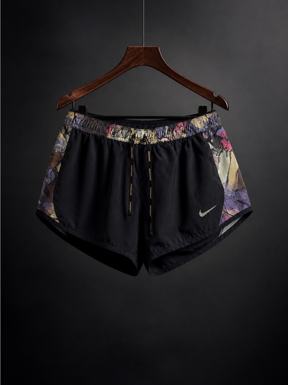 Nike Black Athletic Shorts with Multicolor Floral Side Panels